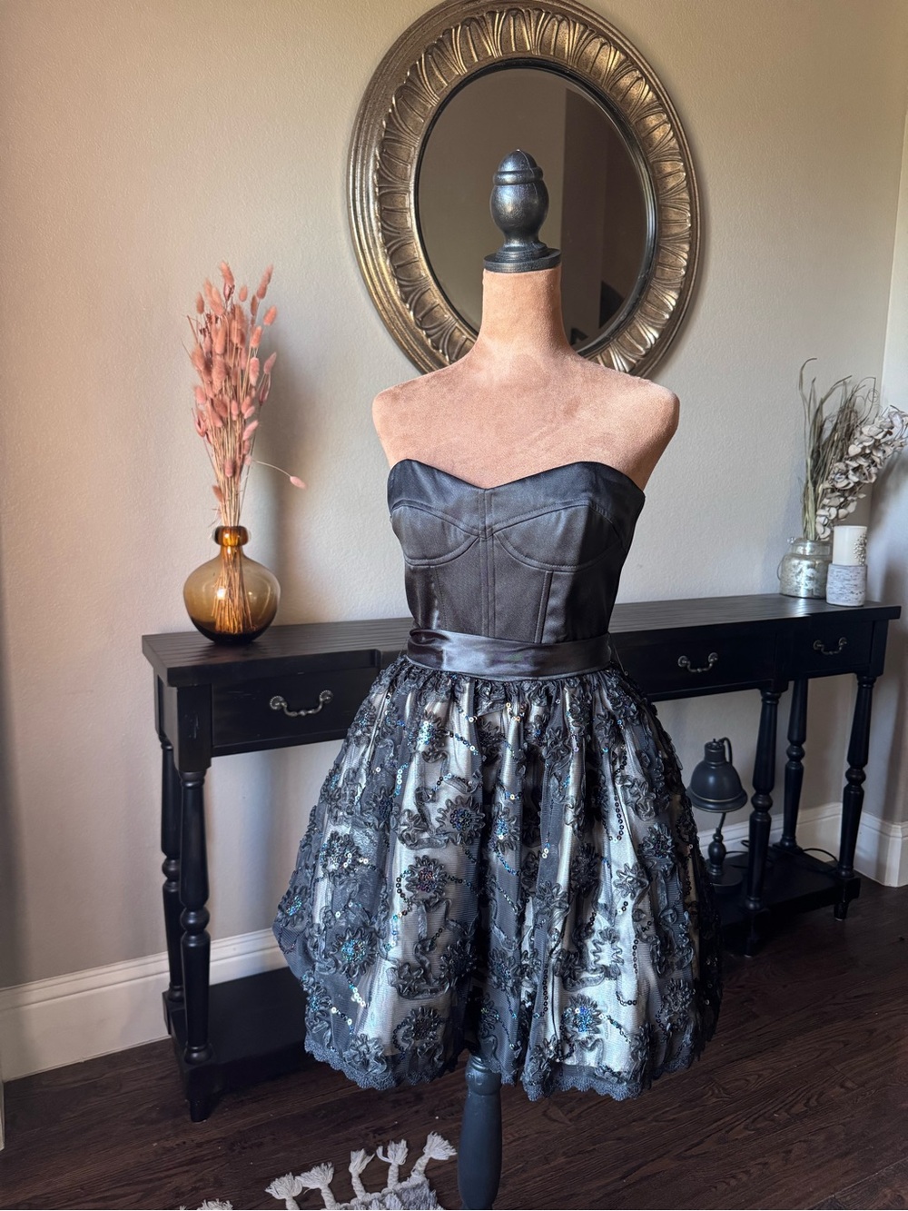 Vtg Corset Cocktail Dress Strapless